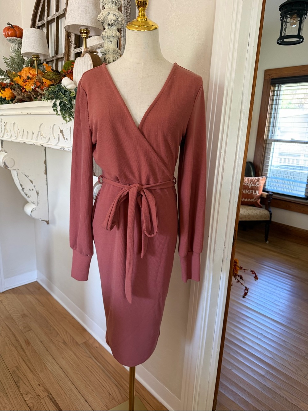 Dusty Rose Wrap Midi Dress